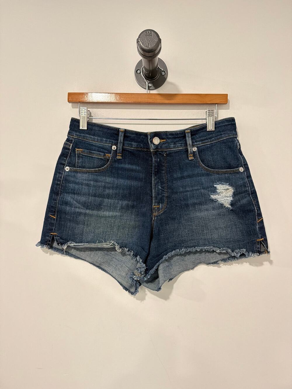 Good American Jean Shorts Distressed Cutoff Dark 3" Blue Size 28